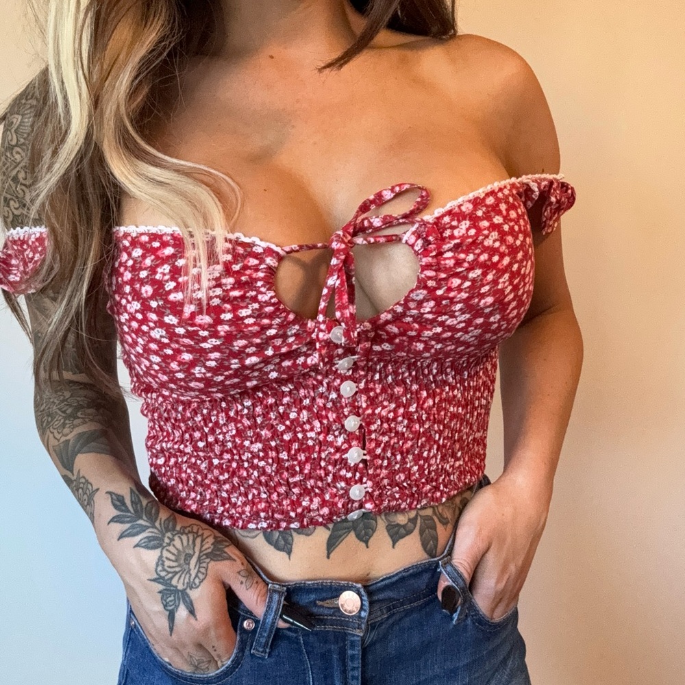 Sim and Sam Red Floral Top